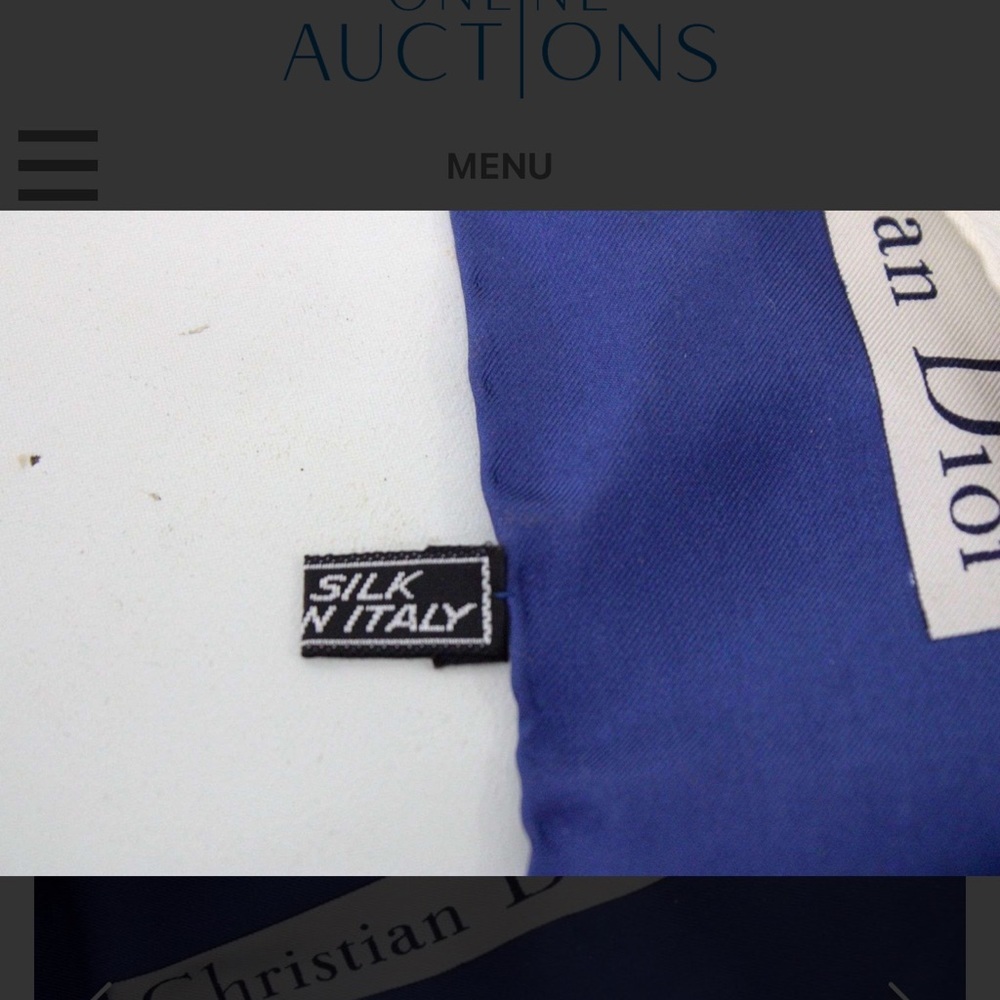 Authentic Dior Blue and White Patterned Silk Scarf with Certificate of Authentic - Picture 6 of 7